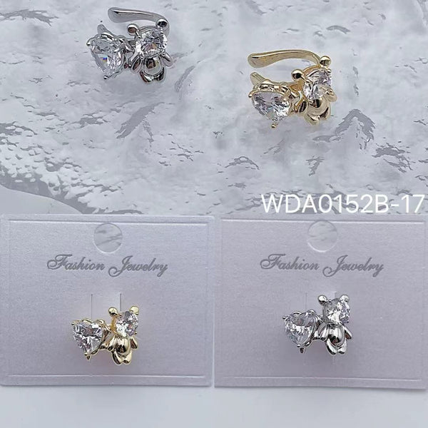 Heart Teddy Bear Gold Silver CZ Anti Tarnish Single Ear Cuff Bulk Main image
