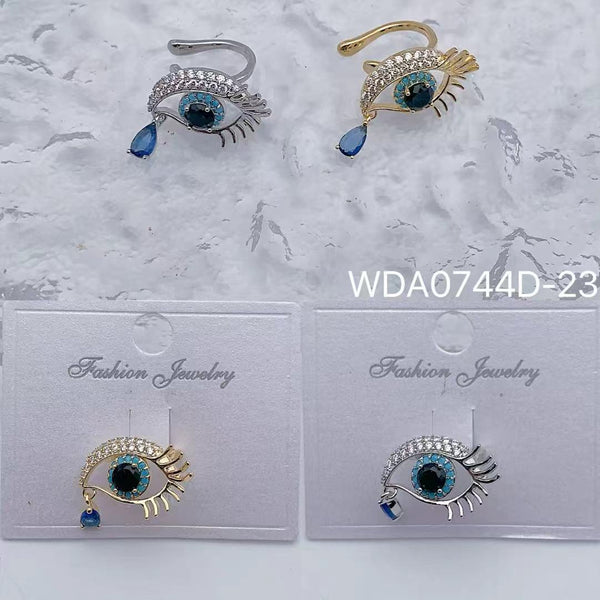 Evil Eye Blue Drop Gold Silver CZ Anti Tarnish Single Ear Cuff Bulk Main image