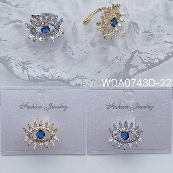 Bulk Blue Evil Eye Gold Silver CZ Anti Tarnish Copper Single Ear Cuff Main image