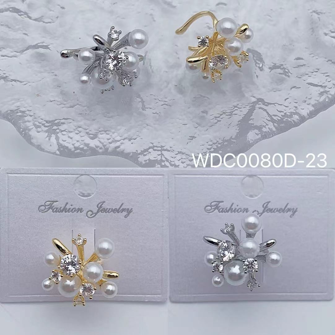 Bulk Snowflake Gold Silver CZ Pearl Anti Tarnish Single Ear Cuff Main image