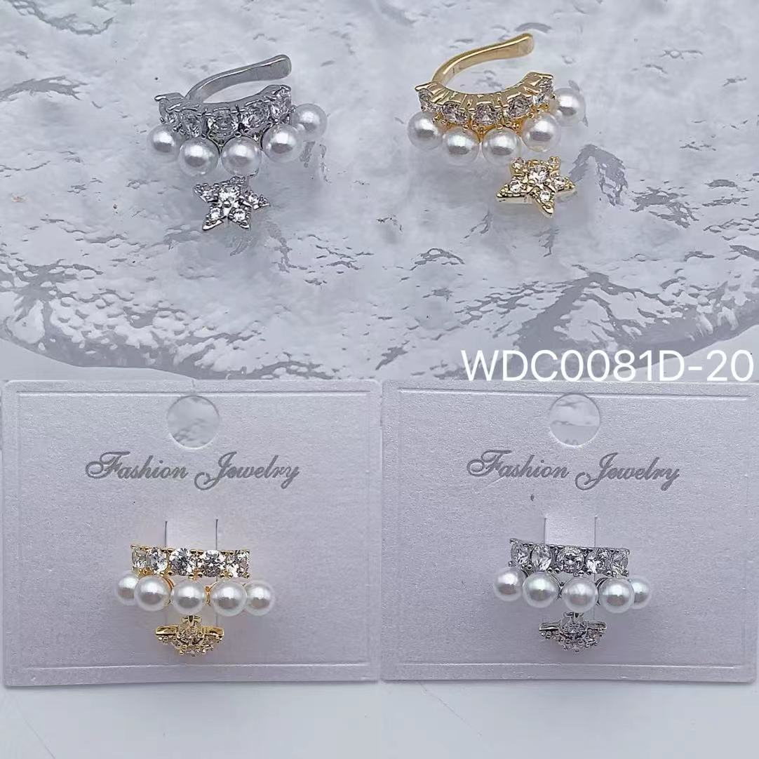 Sparkling Star Gold Silver CZ Pearl Anti Tarnish Single Ear Cuff Bulk Main image