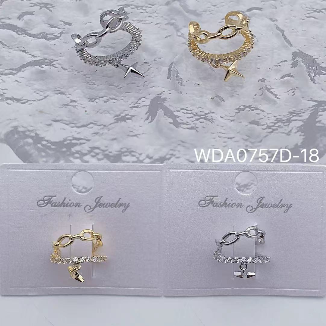 Minimal Chain Drop Gold Silver CZ Anti Tarnish Single Ear Cuff Bulk