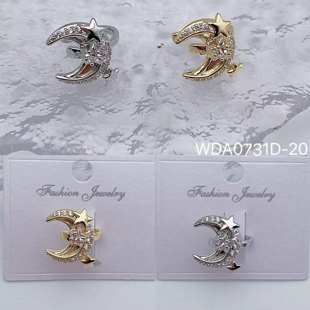 Bulk Moon And Star Gold Silver CZ Anti Tarnish Copper Single Ear Cuff