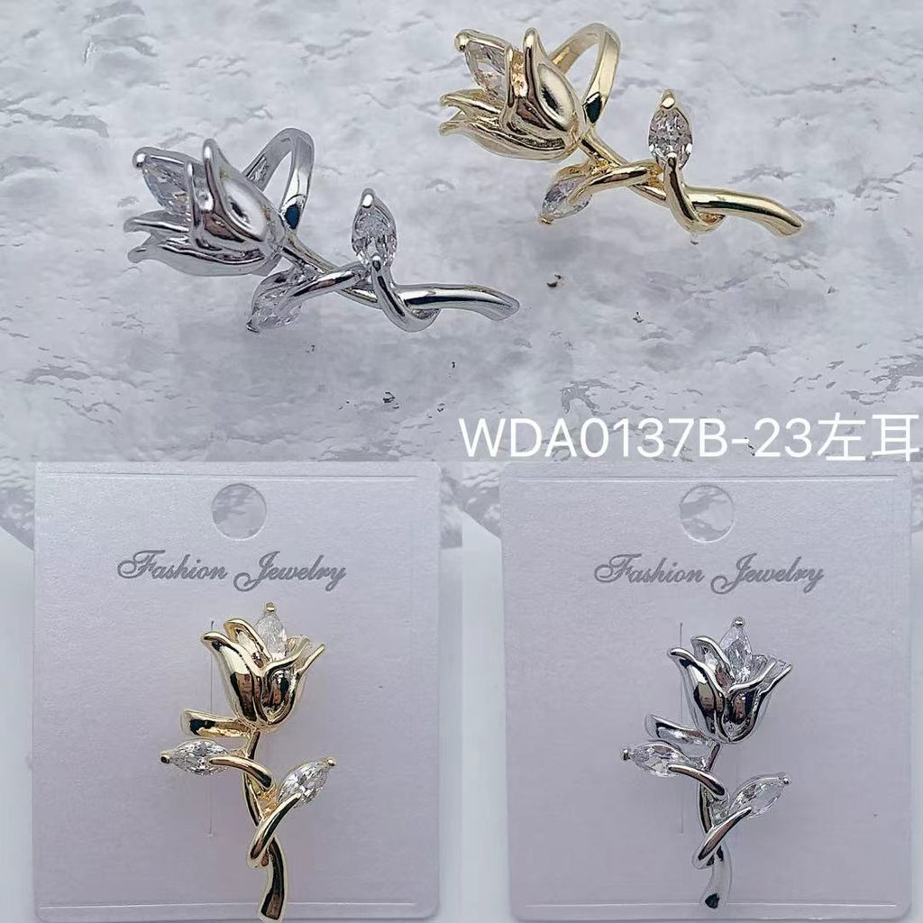 Bulk Rose Flower Gold Silver CZ Anti Tarnish Copper Single Ear Cuff