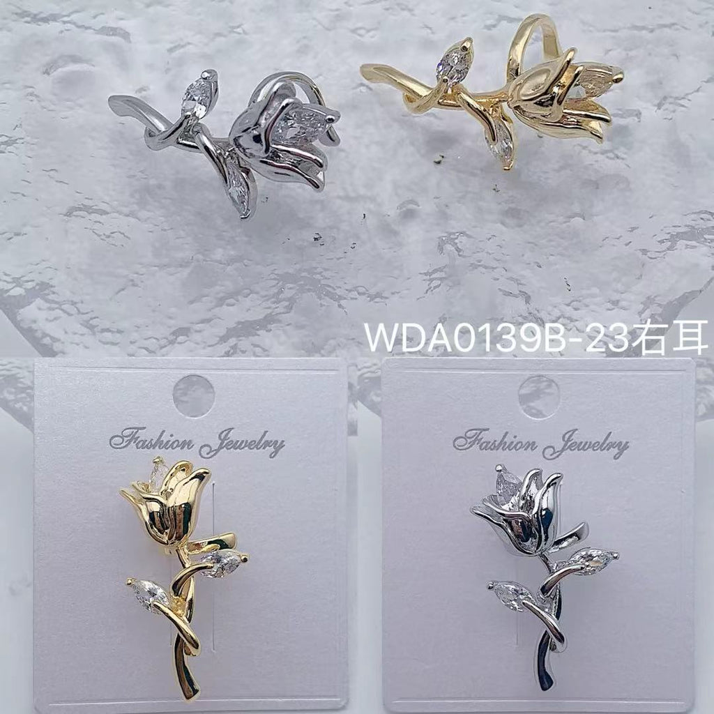 Bulk Rose Flower Gold Silver CZ Anti Tarnish Copper Single Ear Cuff