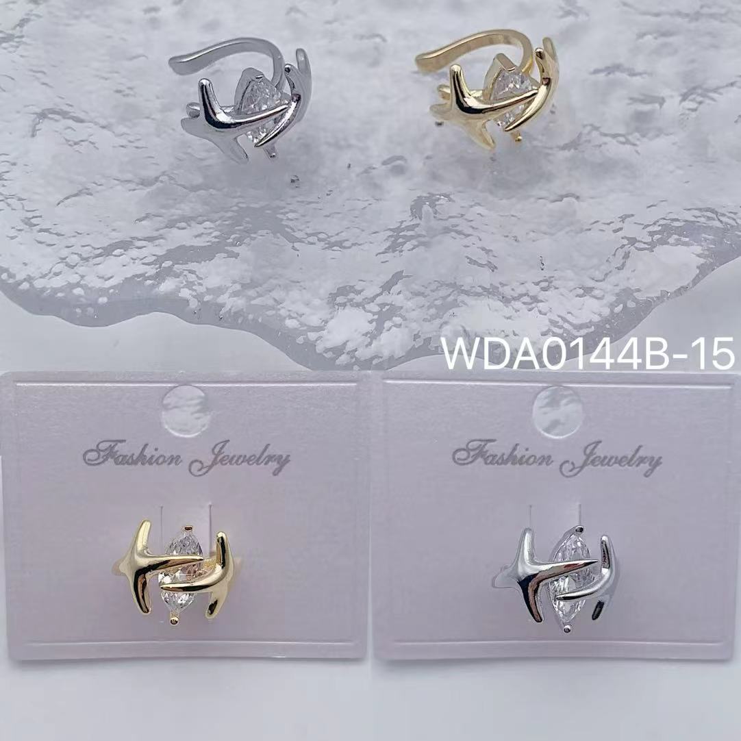 Abstract Wing Shape Gold Silver CZ Anti Tarnish Single Ear Cuff Bulk