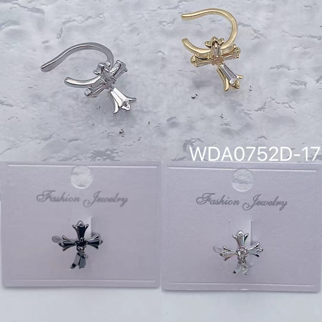 Bulk Modern Cross Gold Silver CZ Anti Tarnish Copper Single Ear Cuff Main image