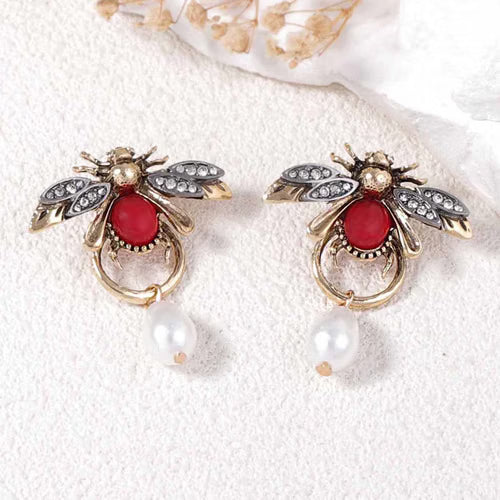 Multi Color Ladybug & Bee Gold Plated Enamel Drop Earrings Women Bulk