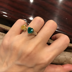Dual Heart Emerald Gold Plated CZ Copper Anti Tarnish Fancy Ring Bulk