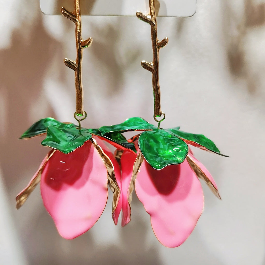 Pink Blue Red White Flower Gold Plated Enamel Dangler Earrings For Women