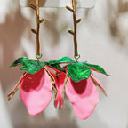 Pink Blue Red White Flower Gold Plated Enamel Dangler Earrings For Women