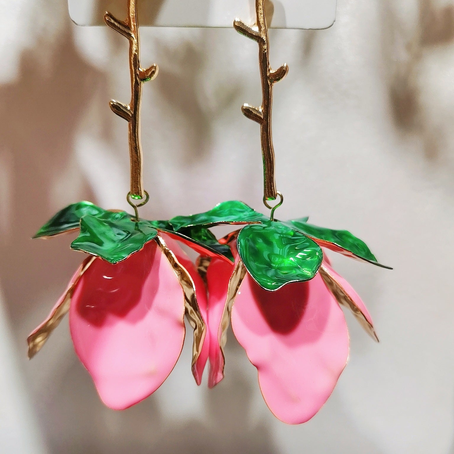 Pink Blue Red White Flower Gold Plated Enamel Dangler Earrings For Women