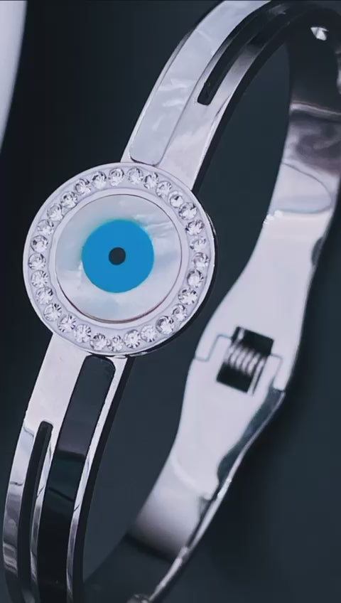 Evil Eye Mother Of Pearl Silver Stainless Steel Openable Kada Bulk