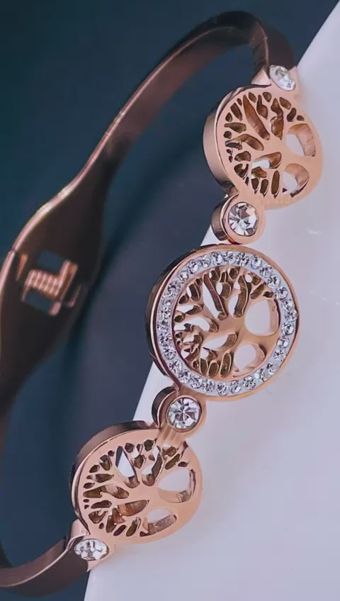 Tree Of Life 18K Rose Gold Stainless Steel Openable Kada Bracelet Bulk