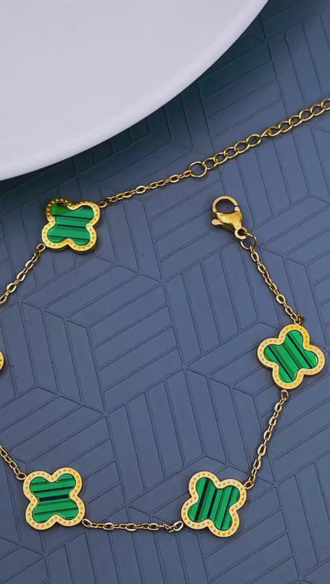 Clover Double Side Black Green Rose Gold Stainless Steel Bracelet Bulk