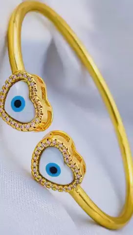 Heart Love Evil Eye Mother Of Pearl 18K Gold Copper Kada Bangle Bulk