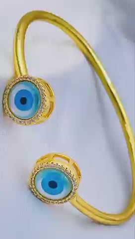 Round Evil Eye Mother Of Pearl 18K Gold Copper Cuff Bangle Bulk
