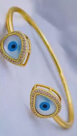 Pear Evil Eye Mother Of Pearl 18K Gold Copper Cuff Bangle Women Bulk