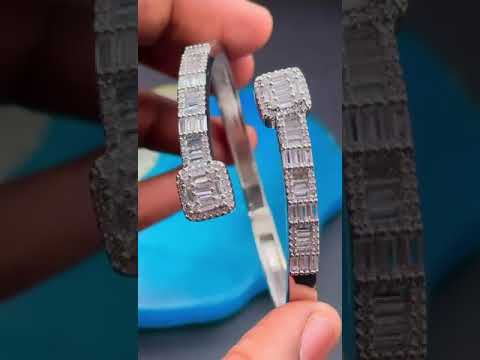 Princess Cut Dual Band Cubic Zirconia 18K Gold Cuff Kada Bracelet Bulk