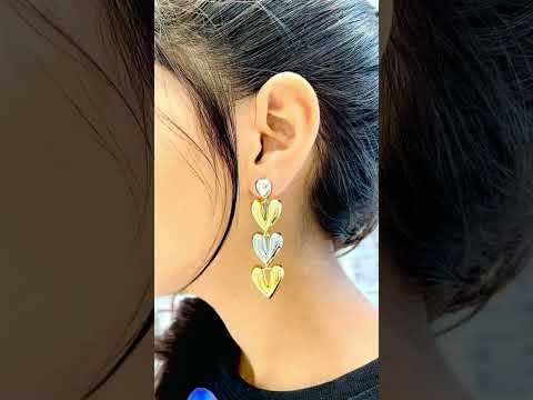 Two Tone Heart 18K Gold Silver Anti Tarnish Dangler Earring Women Bulk