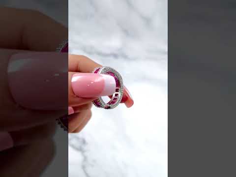CZ Crystal Ruby Pink Silver Anti Tarnish Free Size Ring Bulk