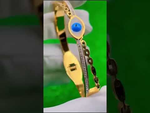 Mother of Pearl Evil Eye 18K Gold Stainless Steel Openable Kada Bracelets Womens