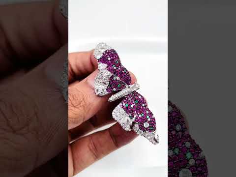 Pink Green Butterfly Cubic Zirconia Silver Anti Tarnish Brooch Bulk