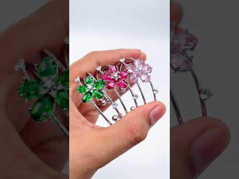 Flower White Silver CZ Copper Anti Tarnish Cuff Bracelet Bulk
