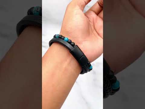 Layer Blue Black Beads Vegan Leather Bracelet For Men Bulk