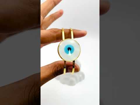 Large Evil Eye Mother Of Pearl Dual Layer 18K Gold Openable Cuff Kada Bangle For Women