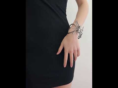 Big Spider Silver Black CZ Crystal Anti Tarnish Cuff Bracelet Bulk