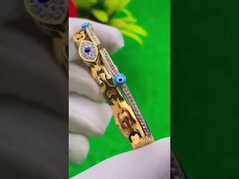 Evil Eye Fancy 18K Gold Stainless Steel Openable Kada Bracelet Bulk
