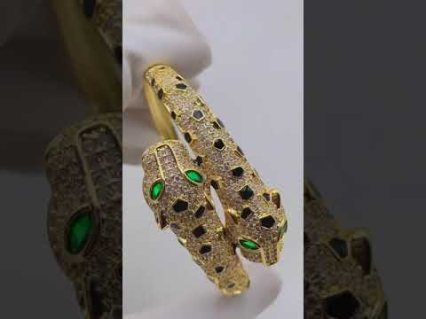 Spotted Black Panther Baguette Cubic Zirconia 18K Gold Kada  for Women