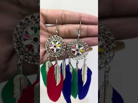 Feather Leaf Filigree Multicolor Enamel Hanging Dangle Earring Bulk