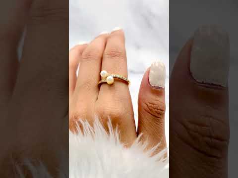 Dual Pearl CZ White 18K Gold Anti Tarnish Adjustable Ring Bulk