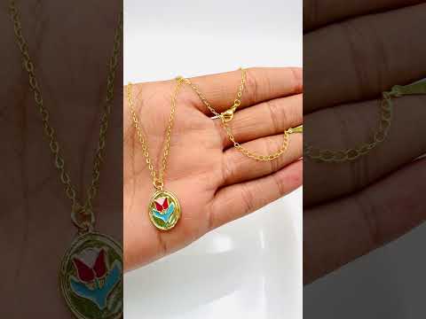 Flower Enamel Green Red 18K Gold Anti Tarnish Pendant Chain Women Bulk