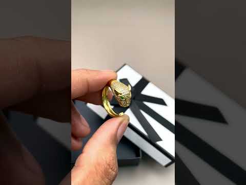 Panther Face Cubic Zirconia Anti Tarnish 18K Gold Free Size Ring Bulk