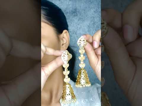 Designer Kundan Pearl 18K Gold Dangle Jhumki Earring Girls Women Bulk