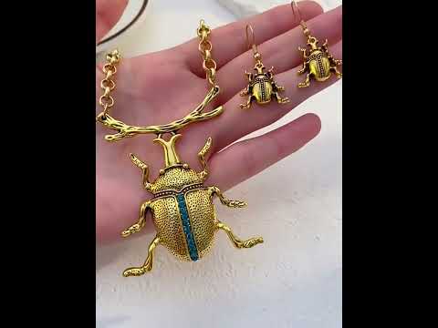 Trendy Insect Beetle Gold Silver Plated CZ Necklace Earring Set Bulk