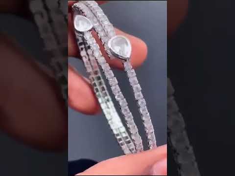 Drop Silver Cubic Zirconia Stretchable Copper Kada Bracelet Women Bulk