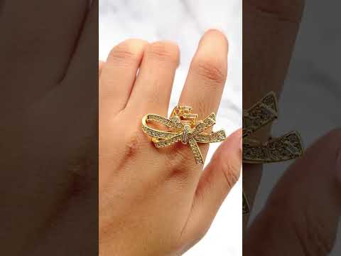 Ribbon Cubic Zirconia 18K Gold Anti Tarnish Free Size Ring Women Bulk
