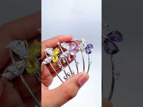 Baguette Butterfly White Silver CZ Anti Tarnish Cuff Bracelet Bulk