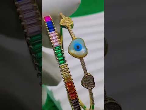 Mother Of Pearl Evil Eye Multi Color Rainbow Cuff Kada Bracelet Bulk