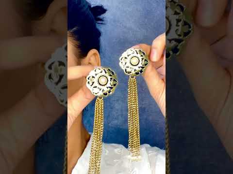 Long Statement Gold Black Meenakari Pearl Dangling Tassel Earring Bulk