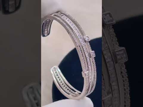 Triple Princess Cubic Zirconia Silver Openable Kada Bracelet Bulk