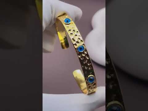 5 Evil Eye 18K Beaten Gold Anti Tarnish Cuff Kada Bangle Women Bulk
