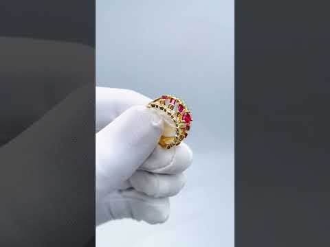 Drop Baguette CZ Crystal Purple Gold Anti Tarnish Adjustable Ring Bulk