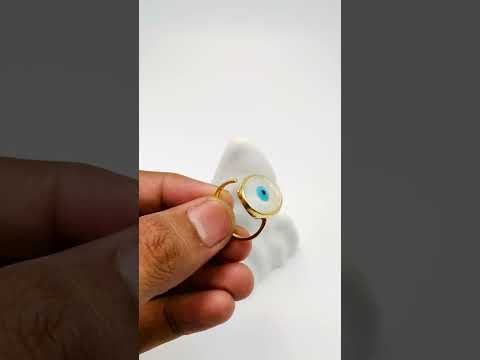 Evil Eye Mother Of Pearl 18K Gold Anti Tarnish Free Size Ring Bulk