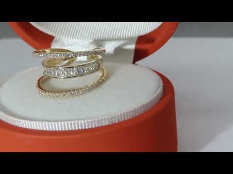 Baguette Layer Pink Gold CZ Crystal Anti Tarnish Free Size Ring Bulk