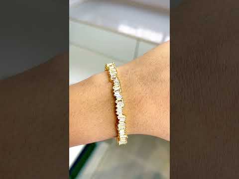 Stylish Gold Baguette Crystal Cubic Zirconia Cuff Kada Bangle Bulk